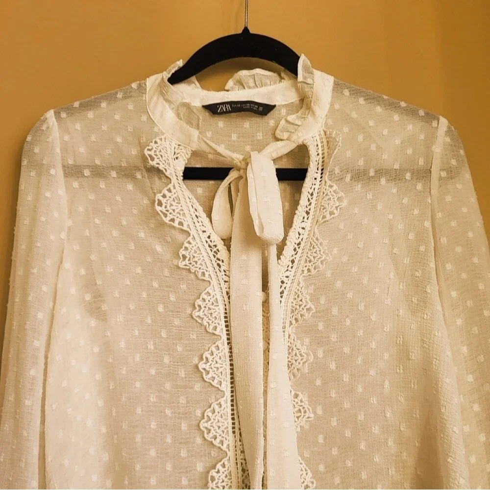Zara Romantic Lace Tie Blouse